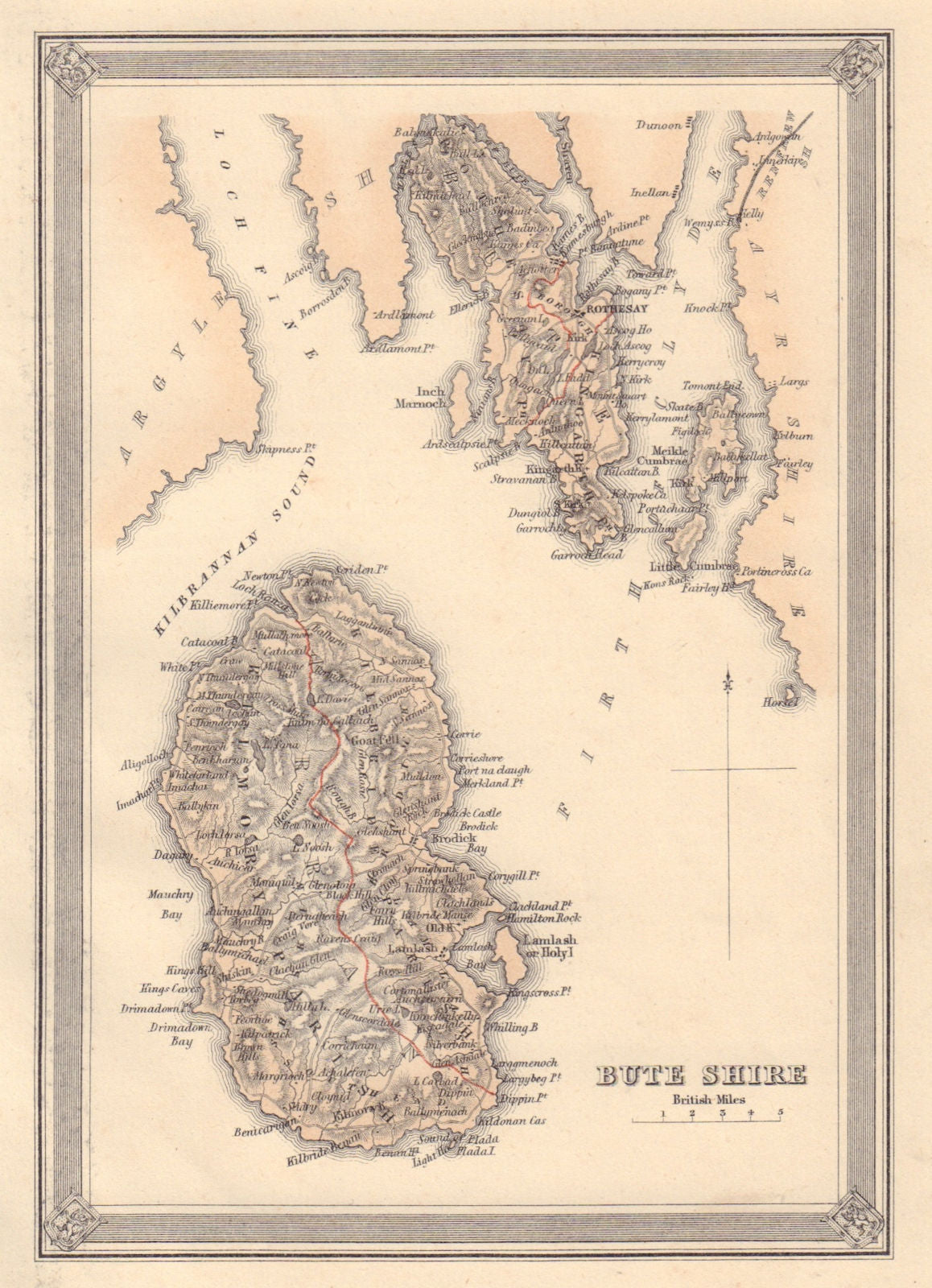 Decorative antique county map of Buteshire, Scotland. FULLARTON 1866 old